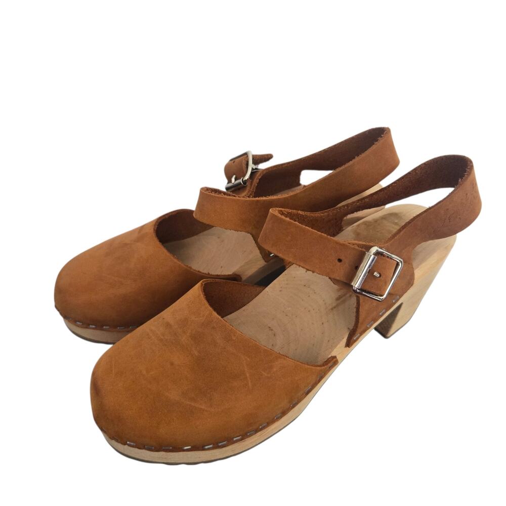 Lotta From Stockholm Nubuck Heeled Wooden Clogs Highwood Womens Handmade 37